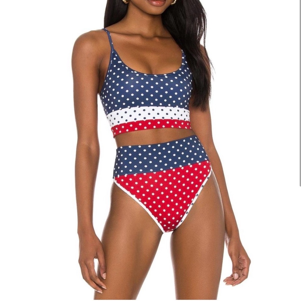Beach Riot Red White & Blue Polka Dot High-Waist Bikini